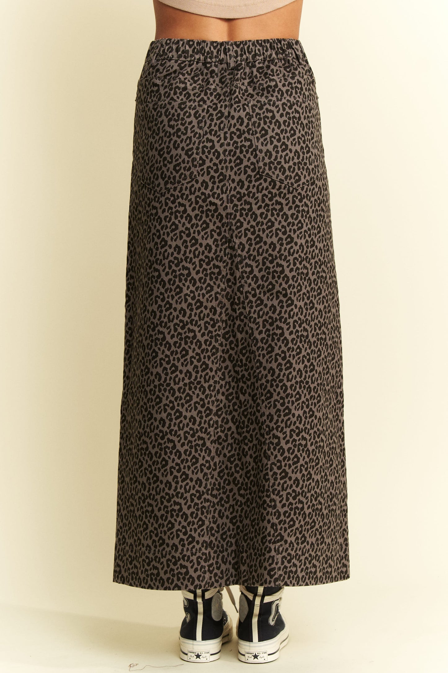 Leapord Denim Skirt with Slit