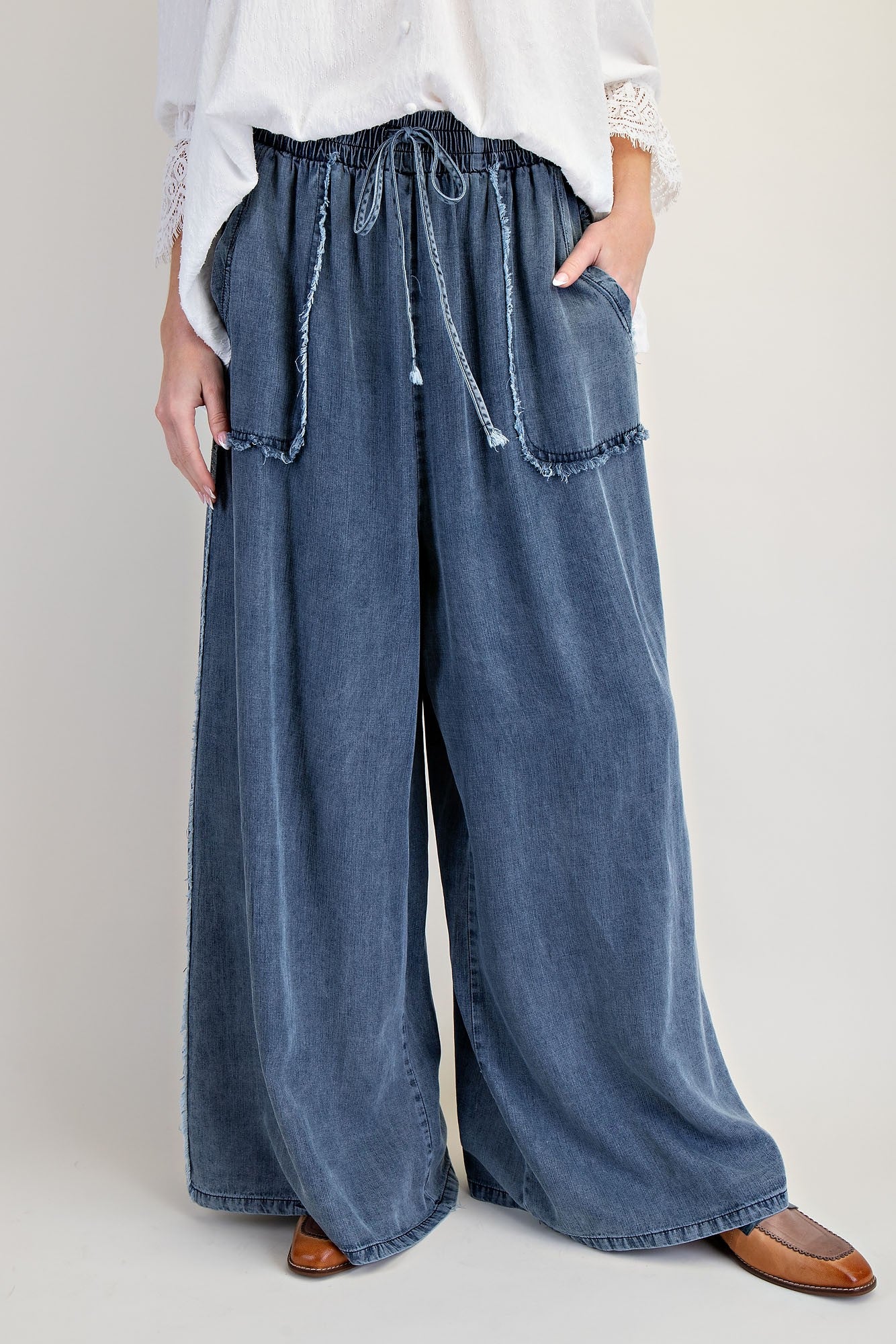 Distressed Denim Palazzo Pants