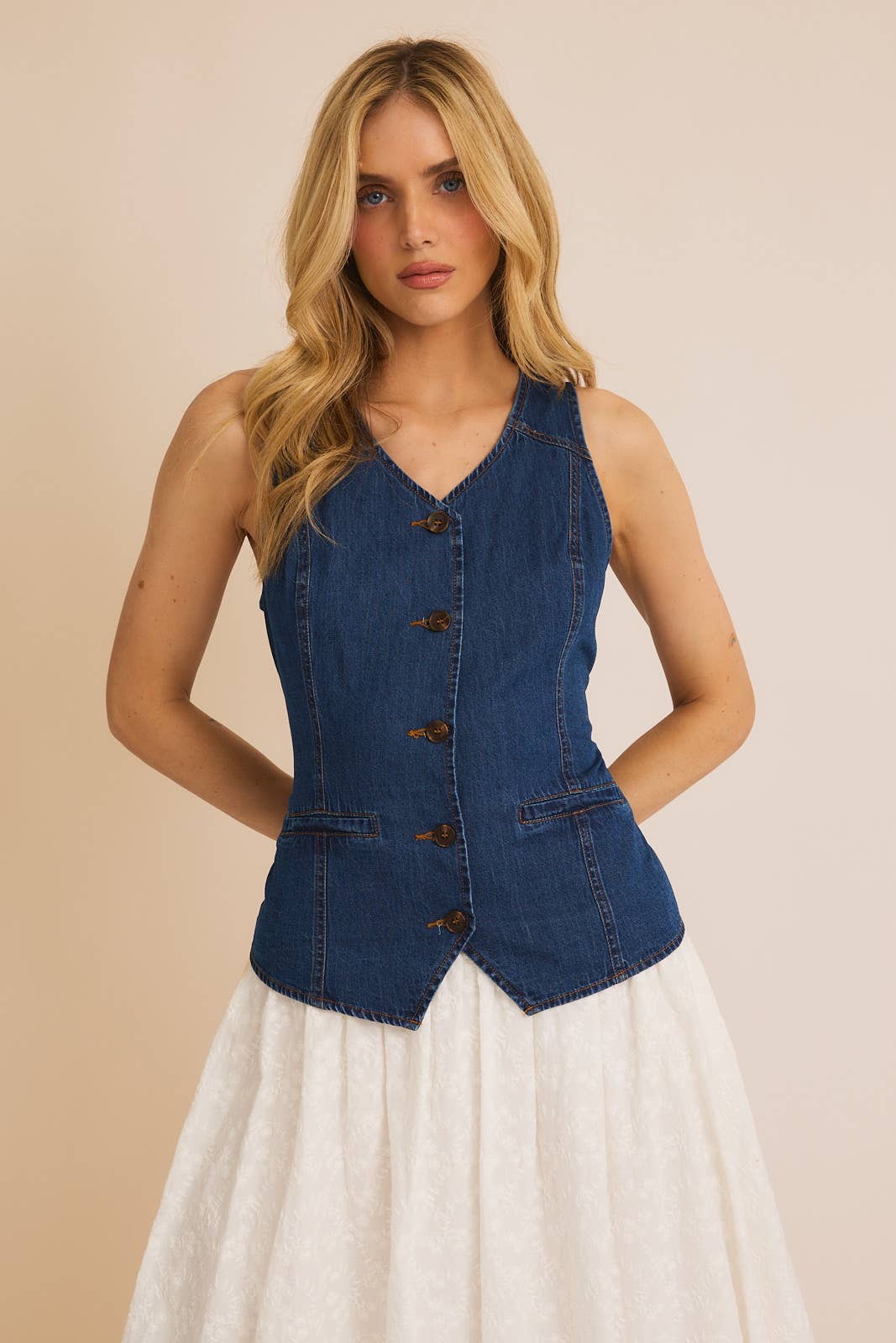 Nicole Button Down Lightweight Denim Vest