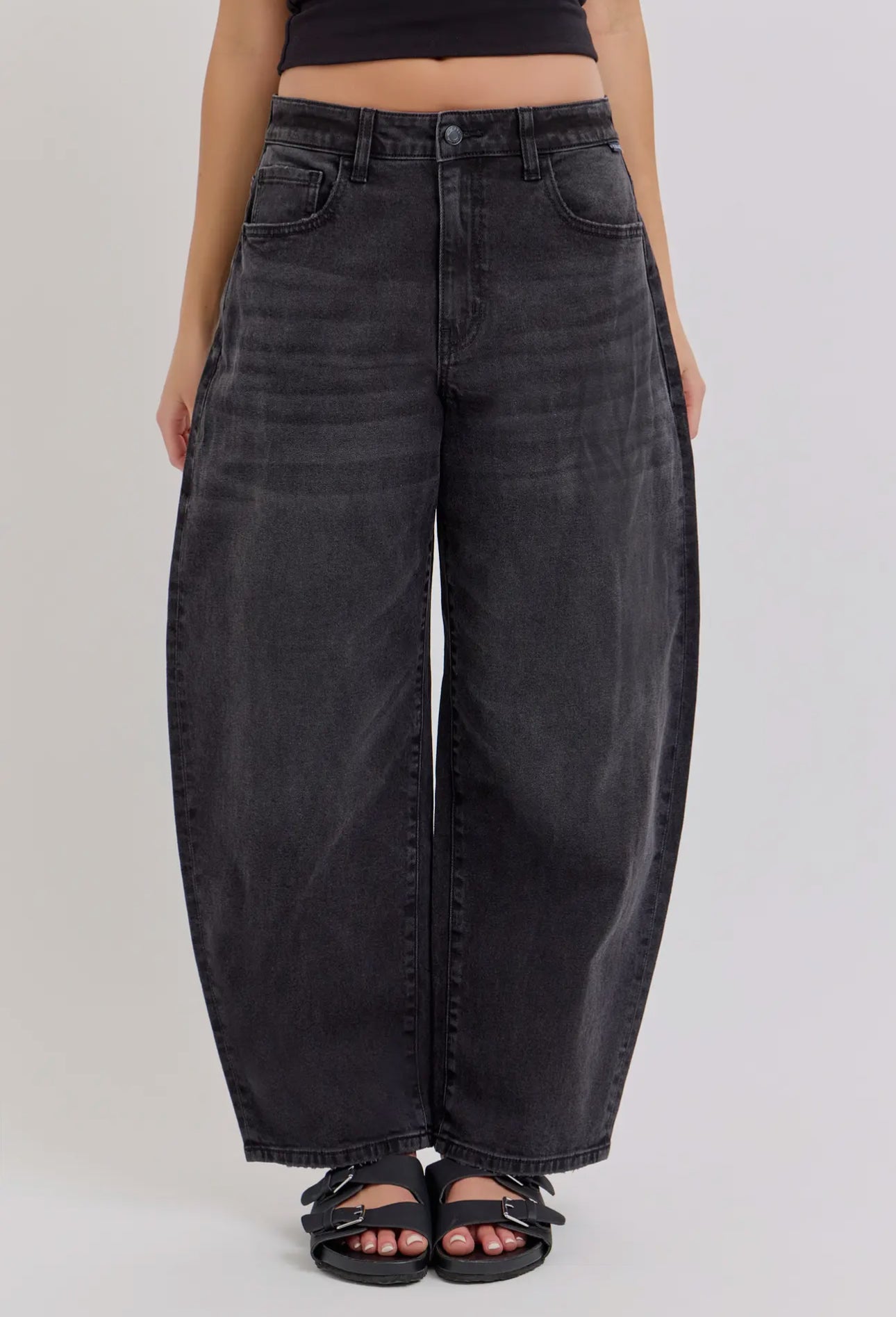 Cello Mid-Rise Black Barrel Jean