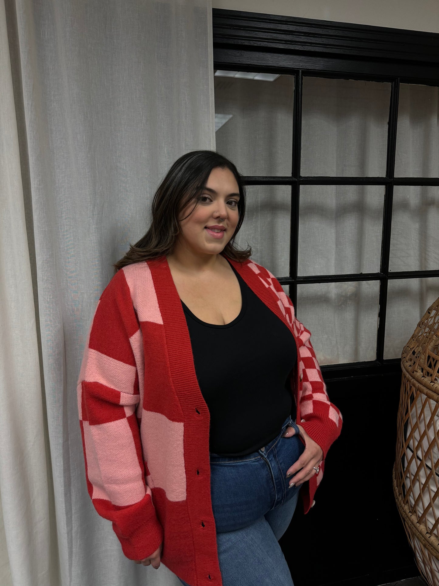Rosey Checkered Cardigan