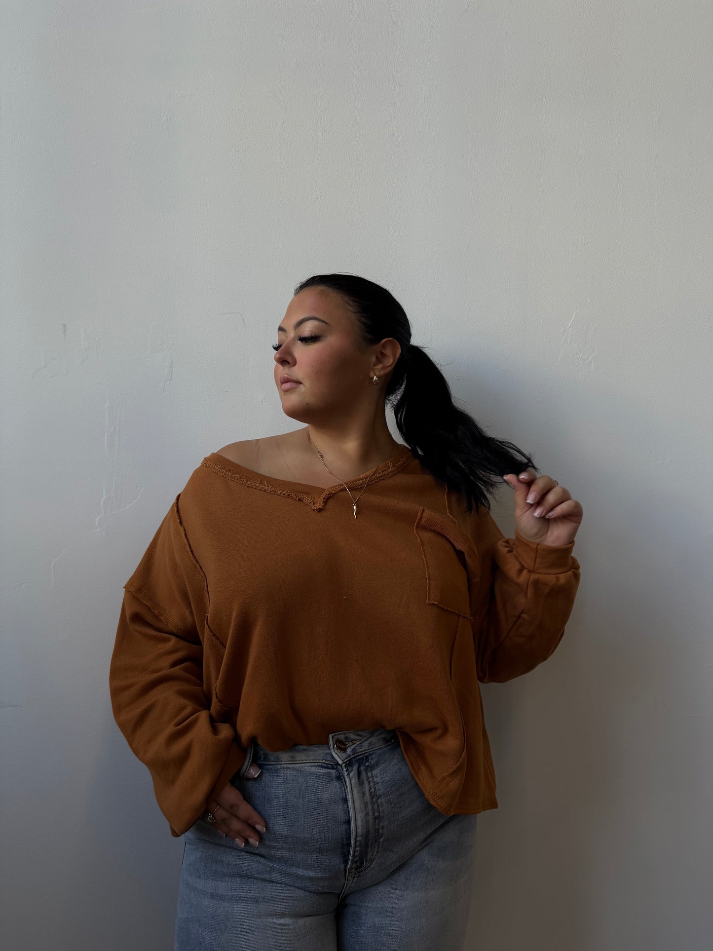 Oversized V-Neck Terry Tunic