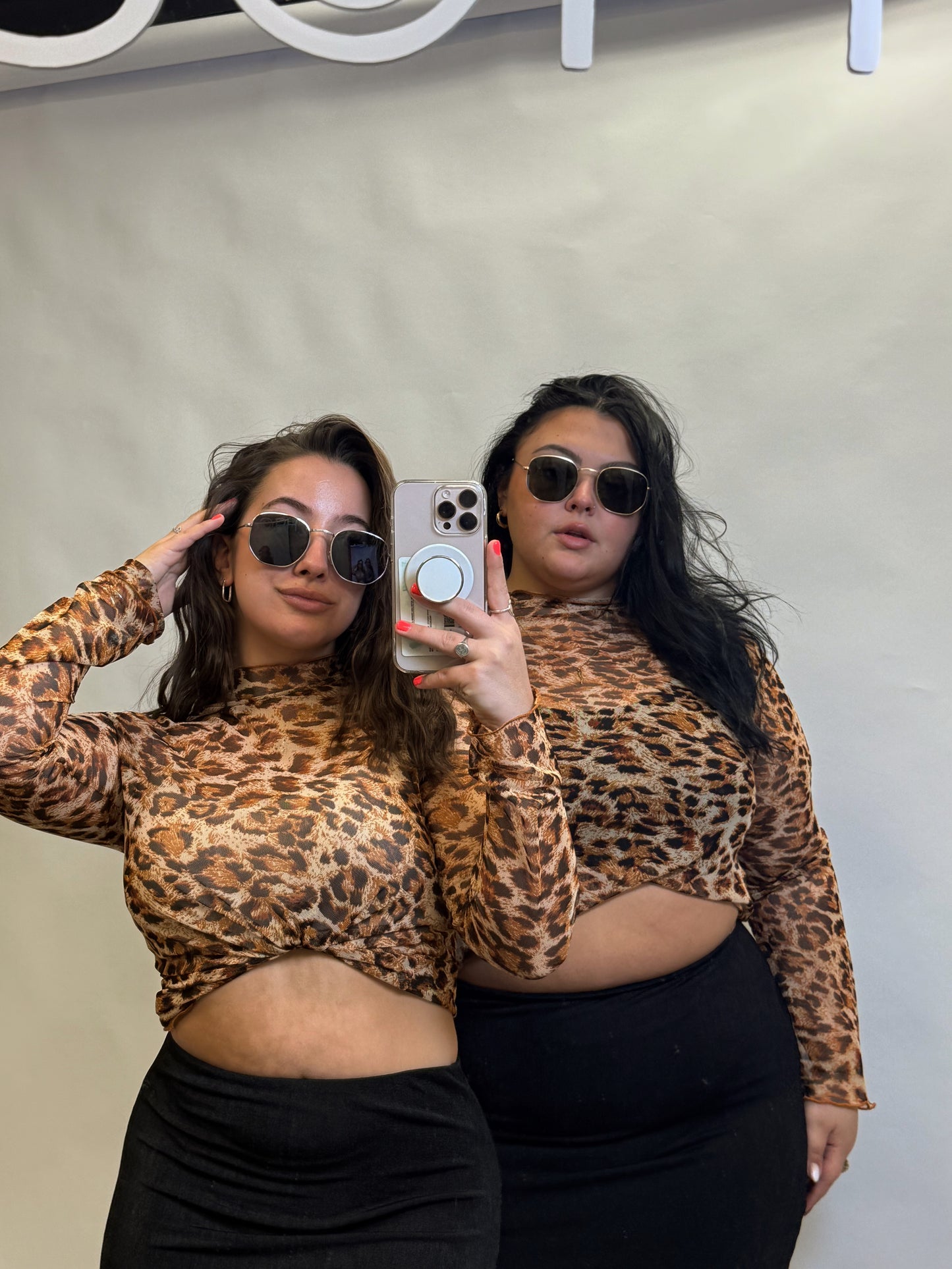 Leopard Mesh Mock Neck Top