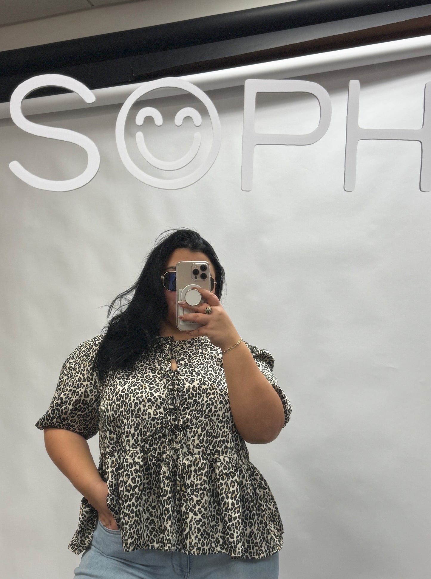 Cheetah Peplum Tie-Front Top