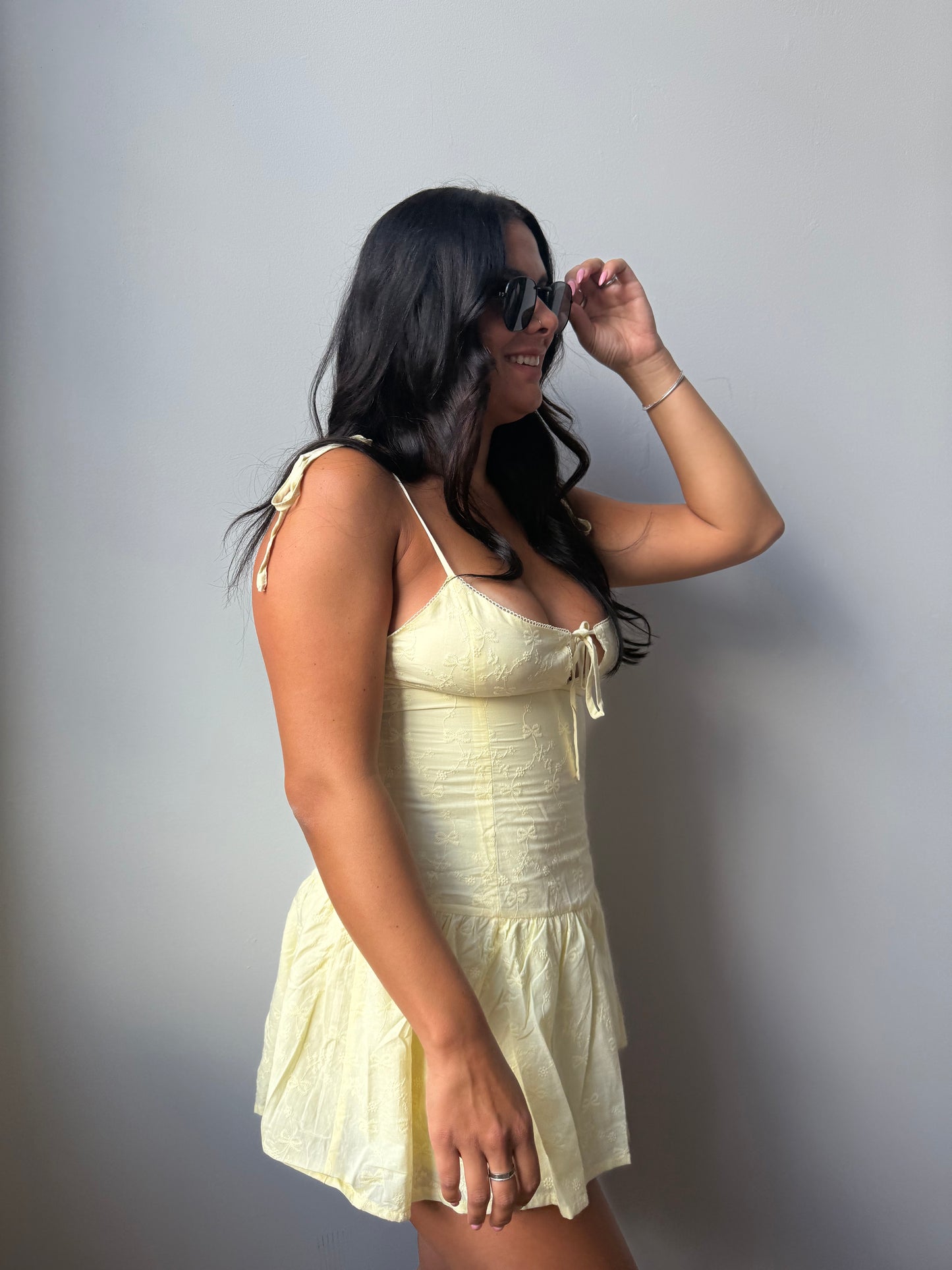 Butter Yellow Drop-Waist Mini Dress