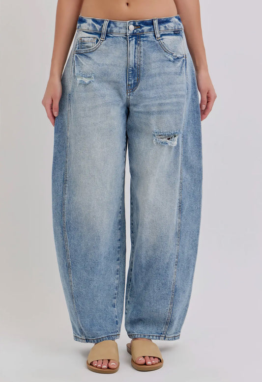 Cello Distressed Barrel Jeans