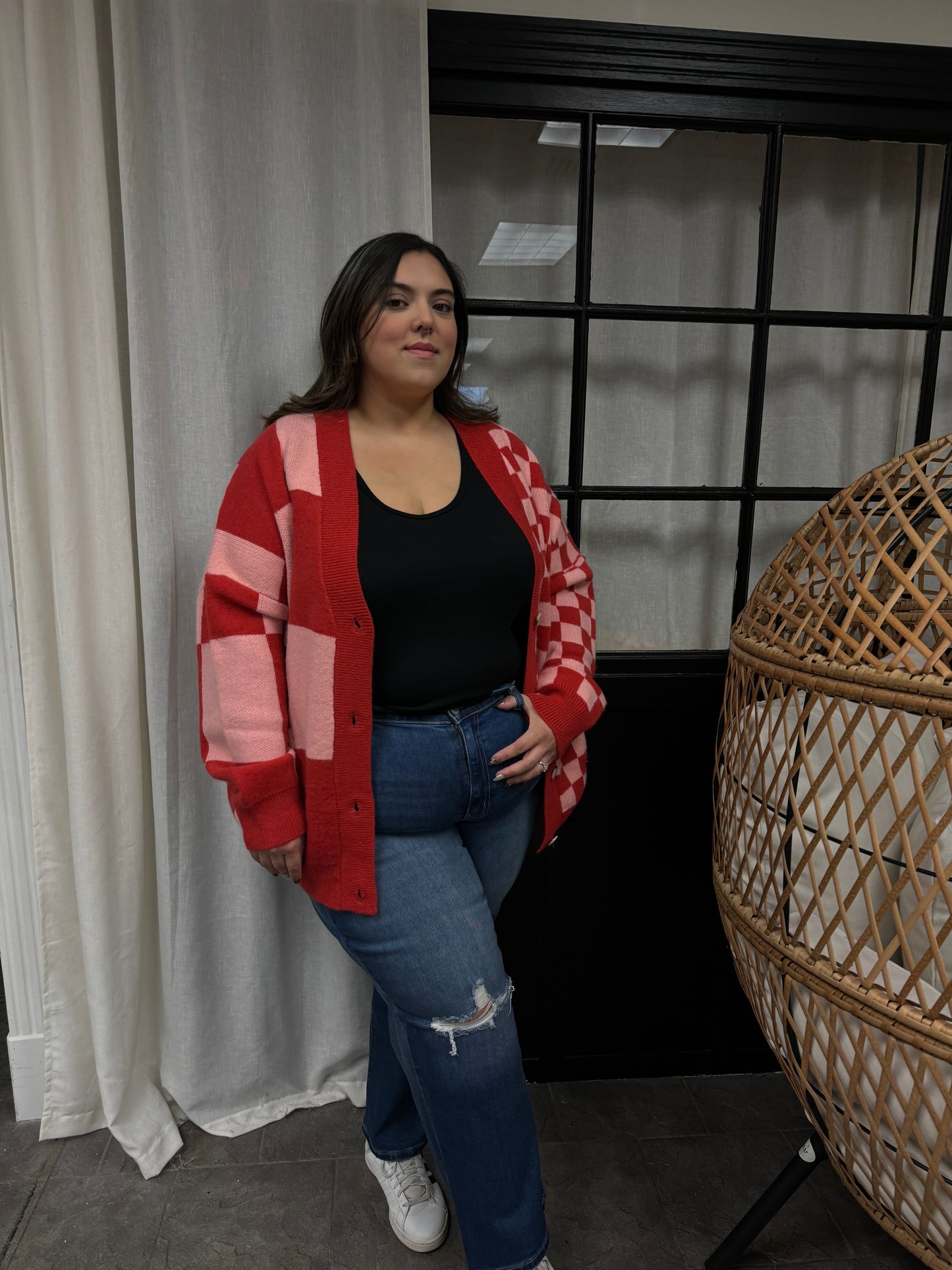Rosey Checkered Cardigan