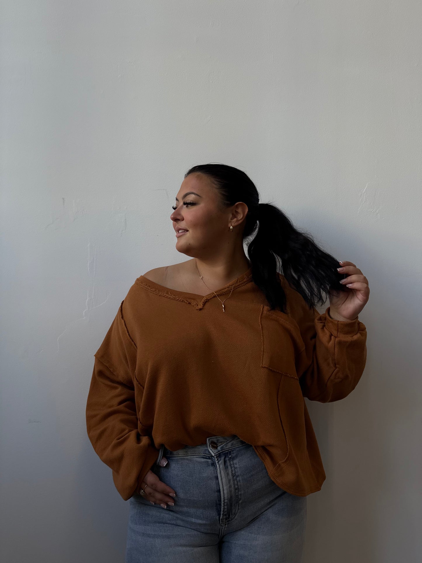 Oversized V-Neck Terry Tunic