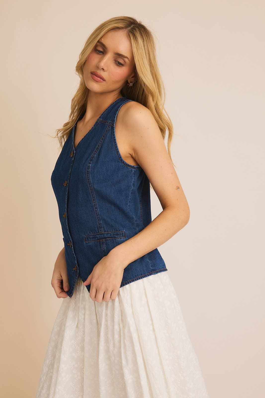 Nicole Button Down Lightweight Denim Vest