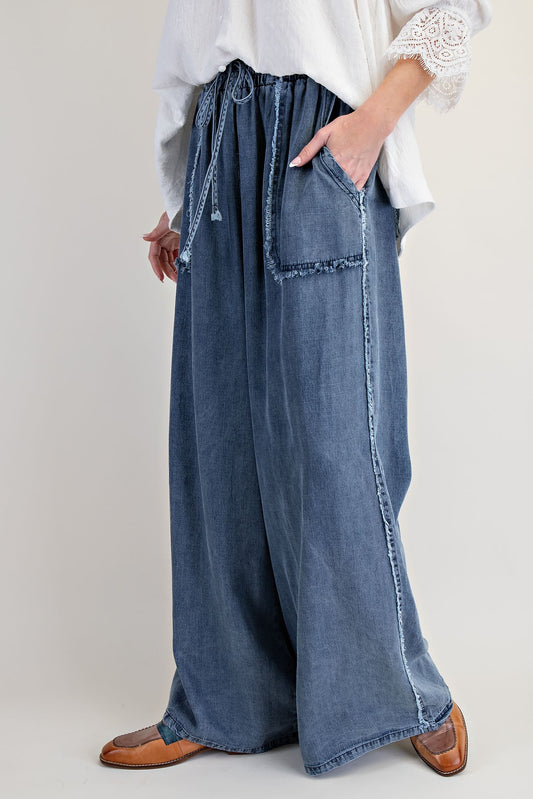 Distressed Denim Palazzo Pants