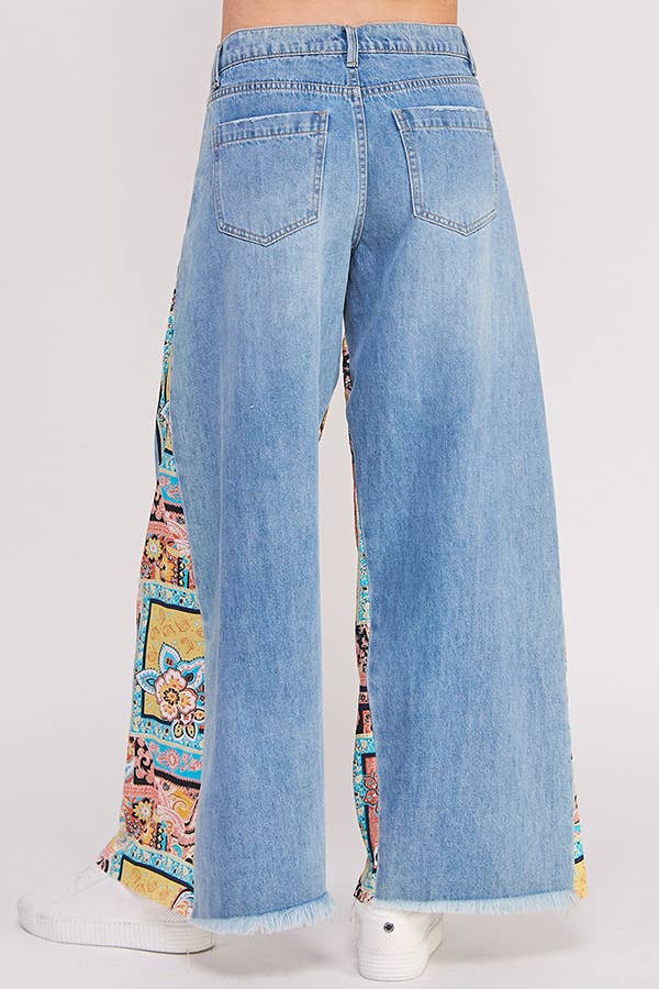 MID RISE PAISLEY PRINT PATCHWORK STRAIGHT LEG PANT