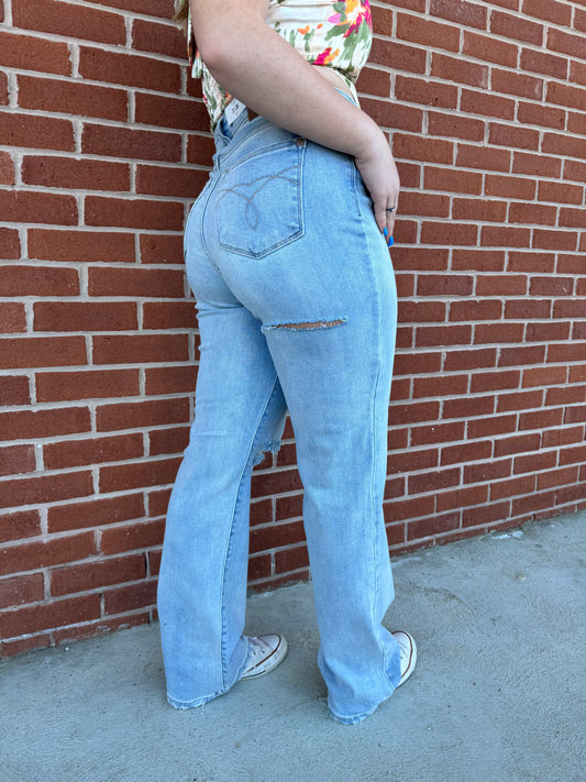 Judy Blue High Waisted Destroy & Back Ripped 90’s Straight Jeans