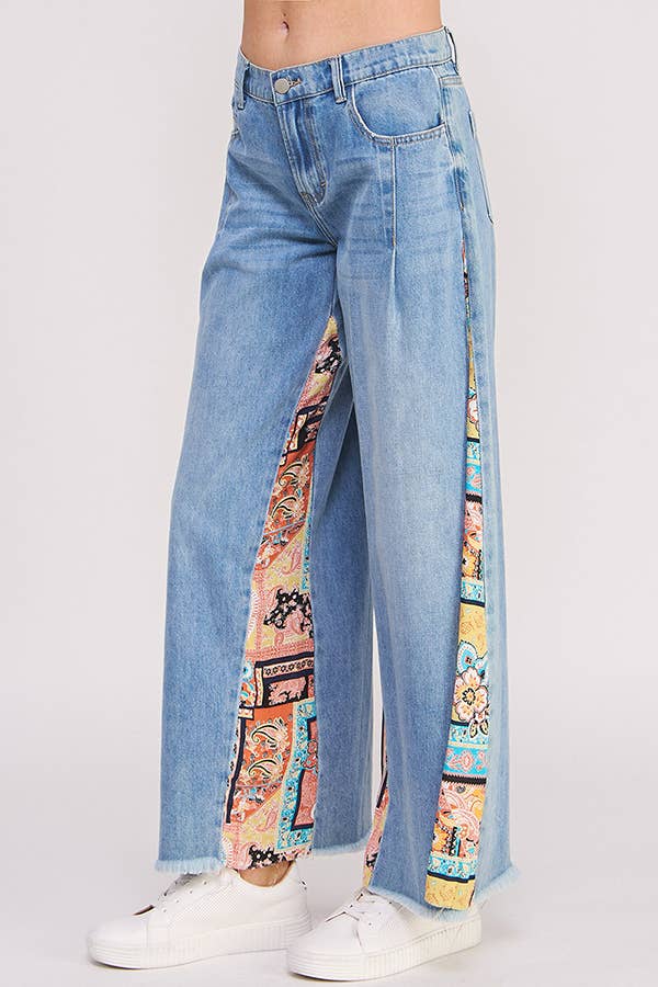 MID RISE PAISLEY PRINT PATCHWORK STRAIGHT LEG PANT