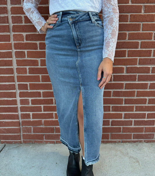 Cello Crossover Denim Skirt