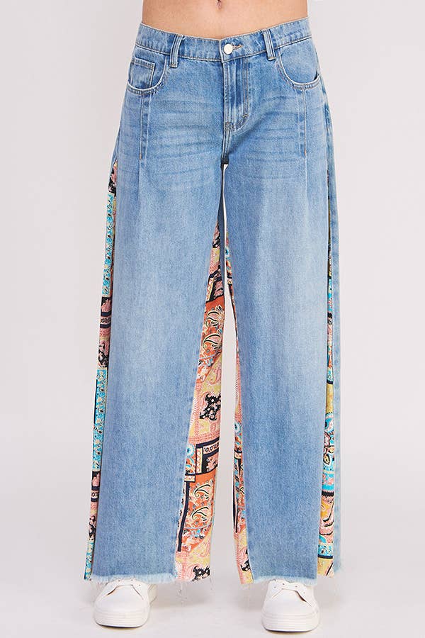 MID RISE PAISLEY PRINT PATCHWORK STRAIGHT LEG PANT