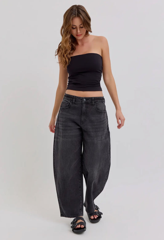 Cello Mid-Rise Black Barrel Jean
