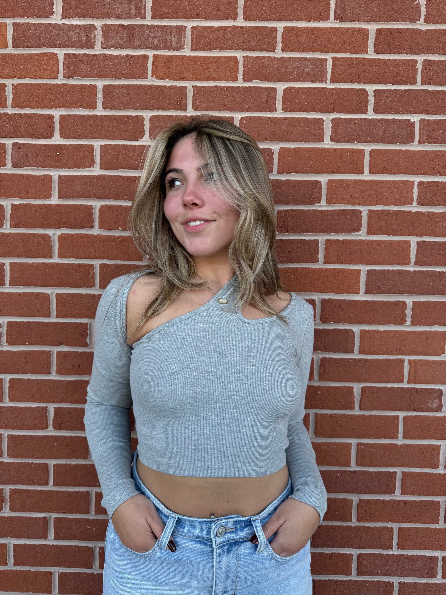 Heather Grey Cutout Crop Top