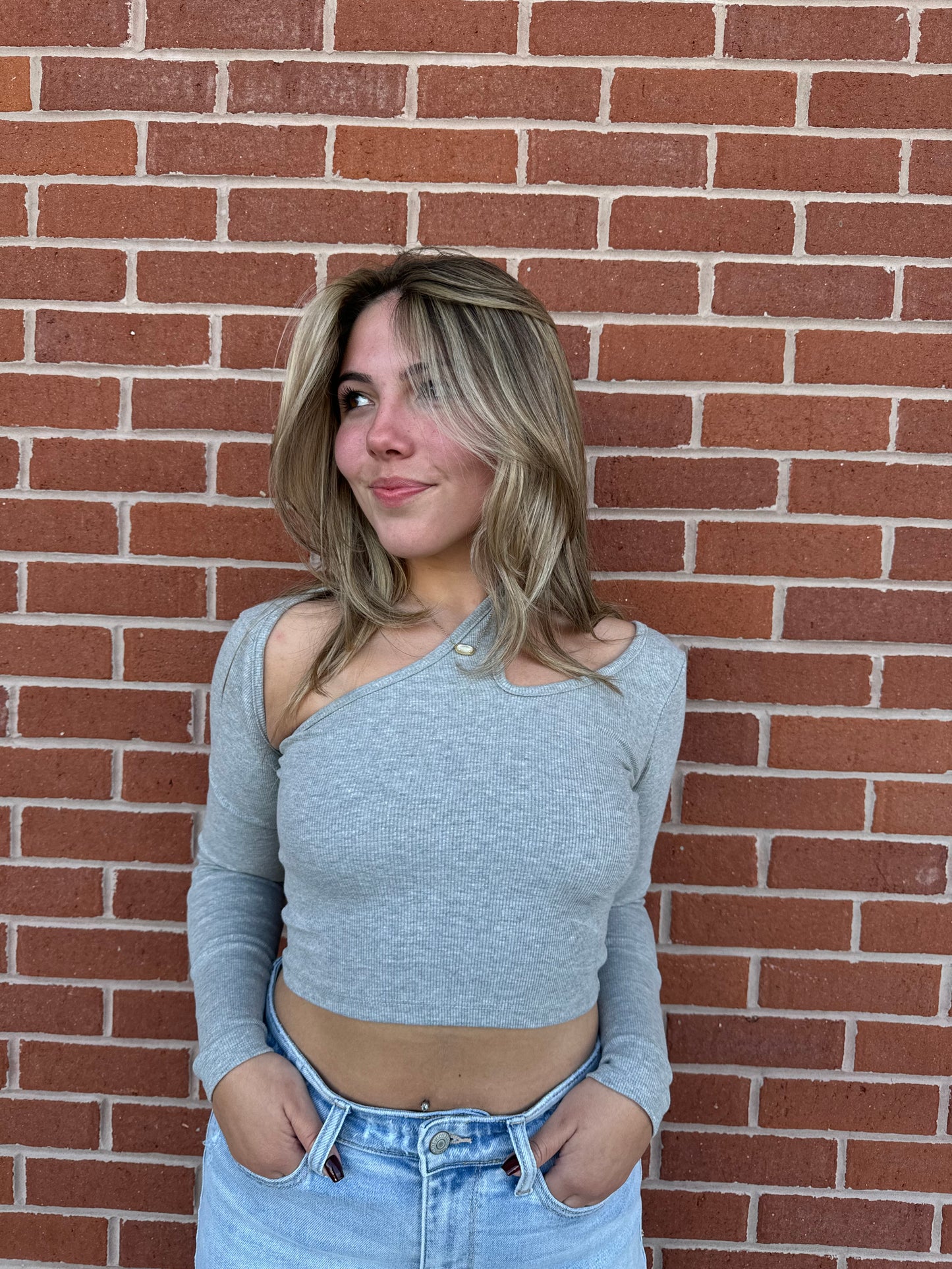 Heather Grey Cutout Crop Top