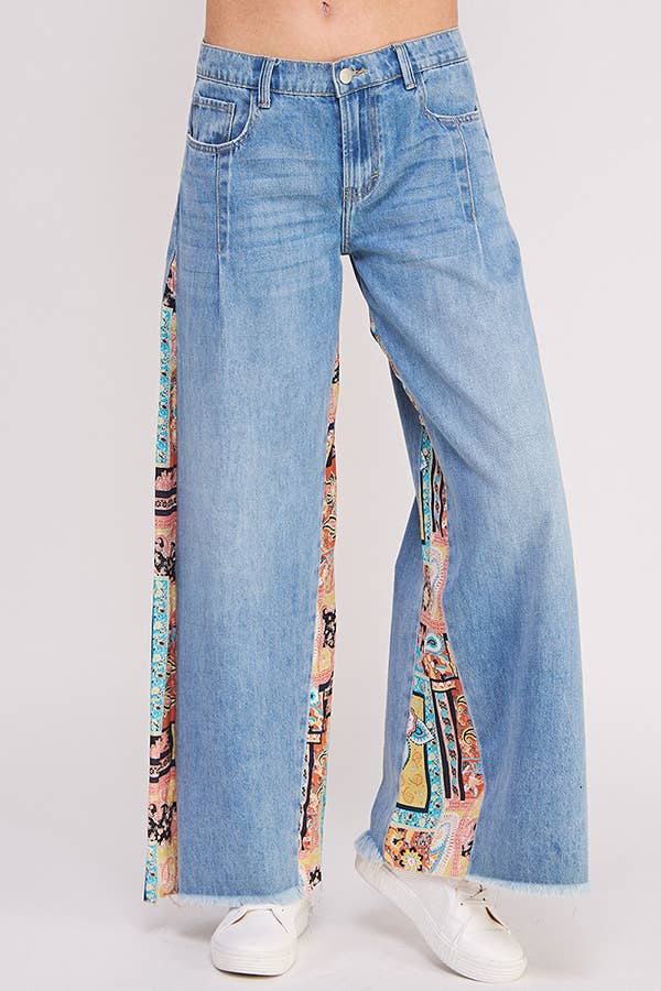 MID RISE PAISLEY PRINT PATCHWORK STRAIGHT LEG PANT