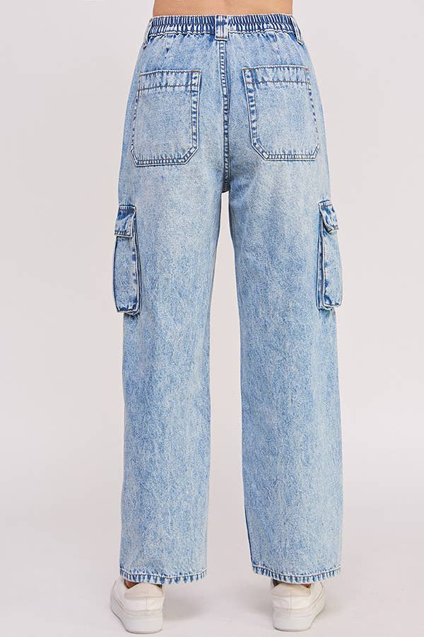 High Waist Baggy Denim Cargo Trousers