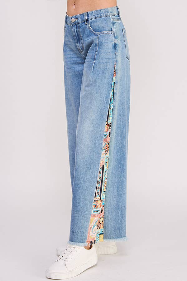 MID RISE PAISLEY PRINT PATCHWORK STRAIGHT LEG PANT